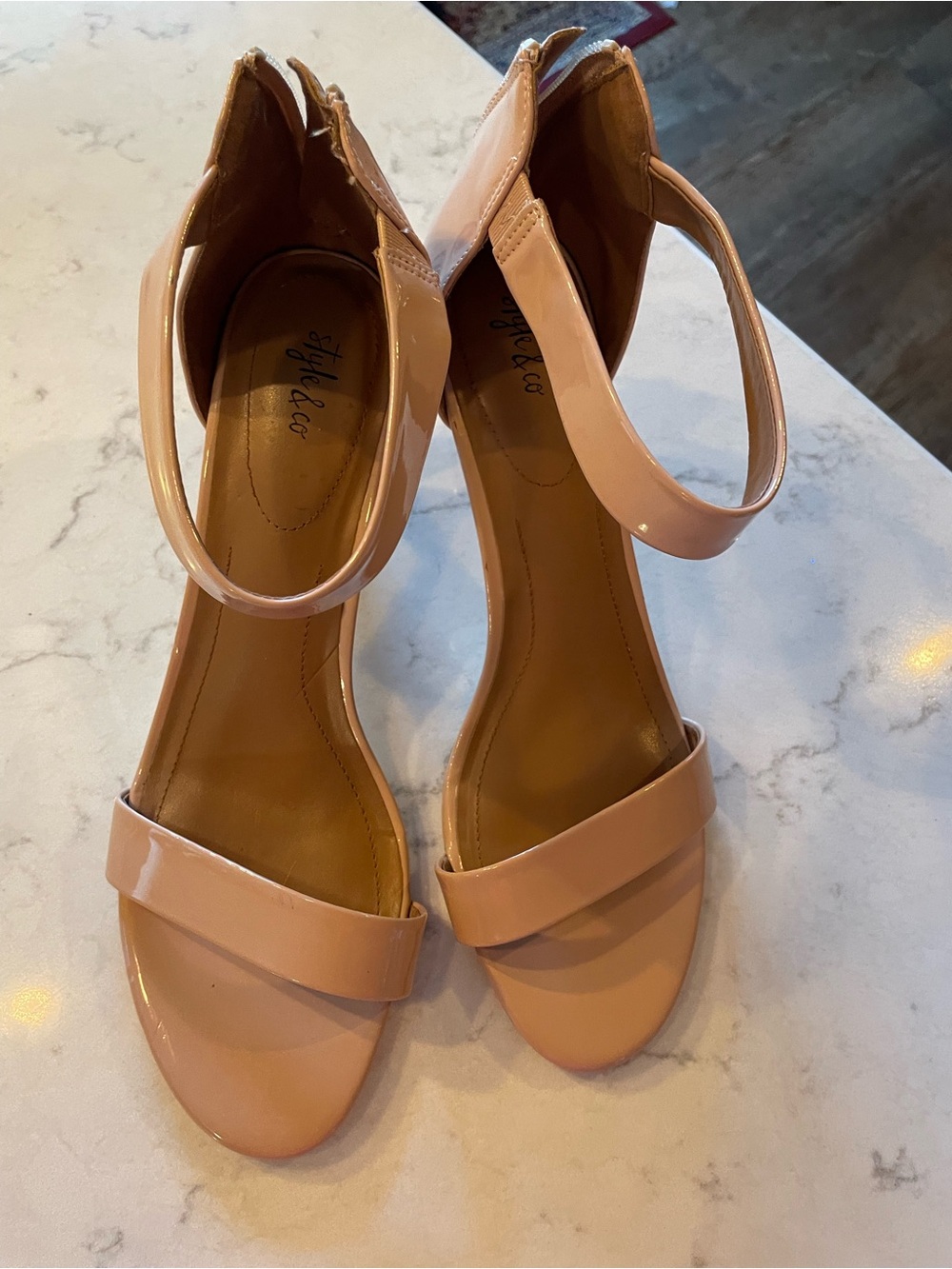 Style & Co. Blush Patent Ankle-Strap Heels